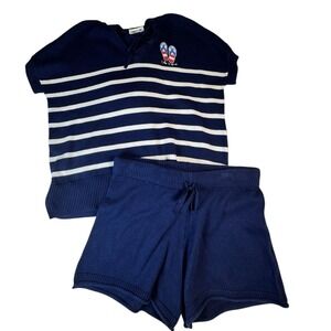 Life is Good Knit Sweater Shorts Set Womens L Striped Flip Flops Lounge NWT Hood